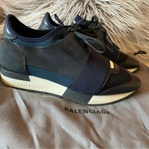 Balenciaga Navy Blue Leather and Suede Race Runner